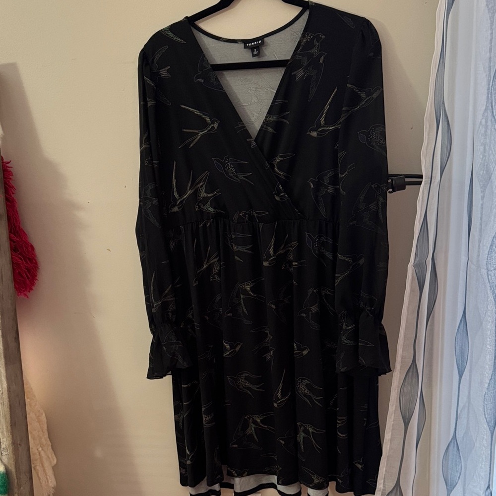 Torrid Black Dress with Bird Pattern